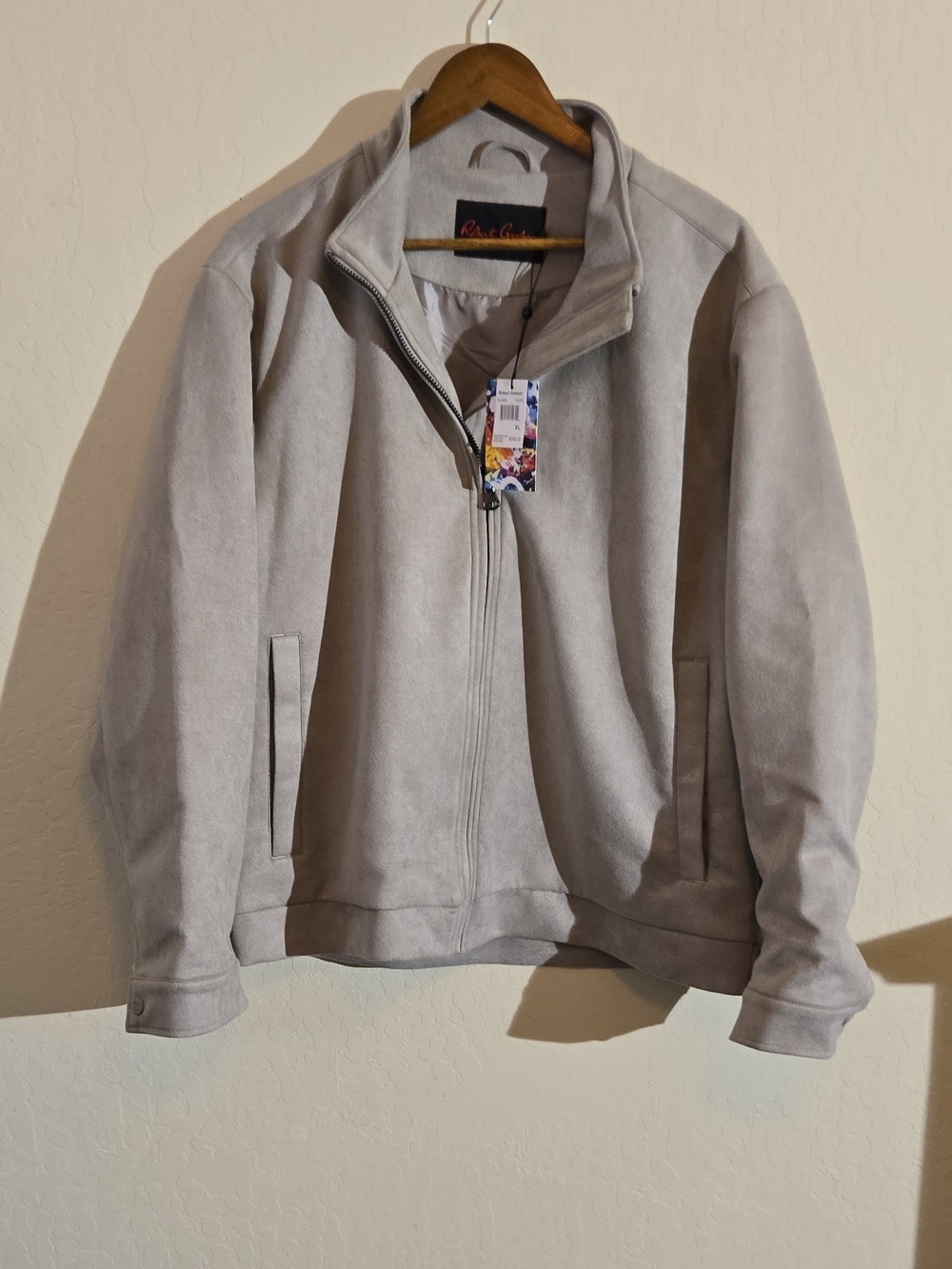 Robert Graham Light Gray Suede-Look Bomber Jacket